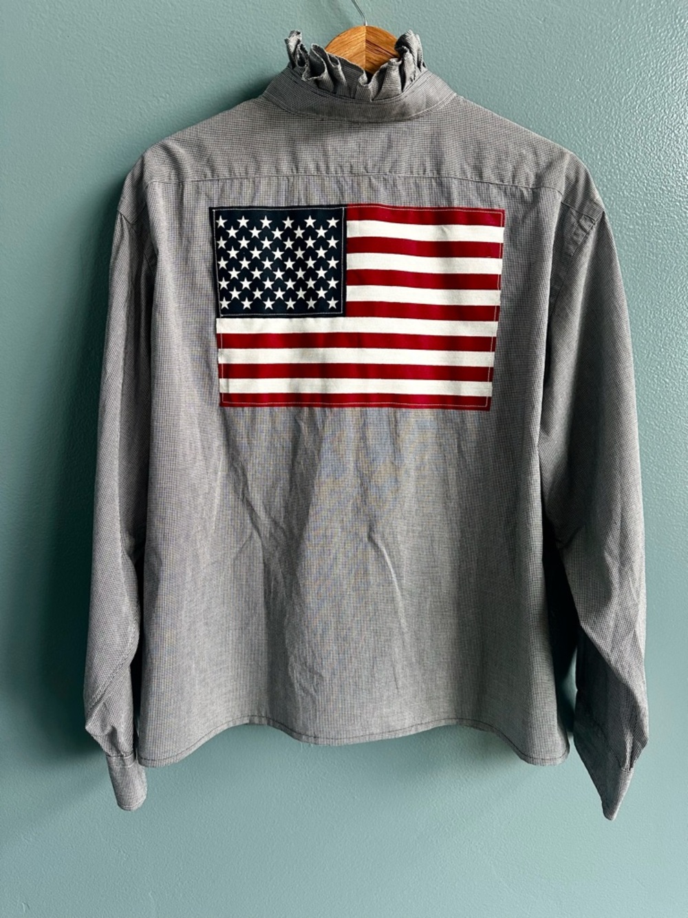 Ralph Lauren Ruffle Collar Reworked Button Down XXL| One-of-a-Kind American Flag - Picture 3 of 9